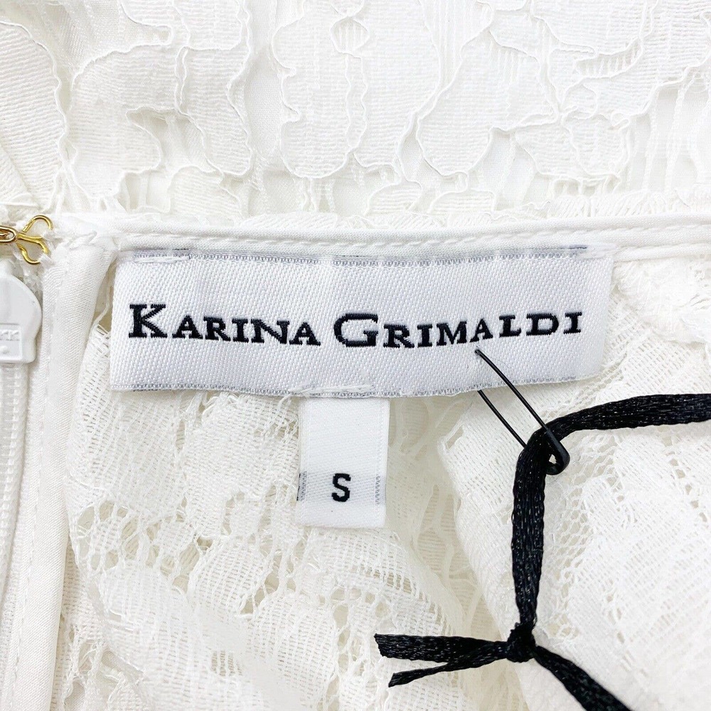 Karina Grimaldi Felicia Mini Dress S Lace Scalloped Sleeveless White Crew Neck - Picture 8 of 9